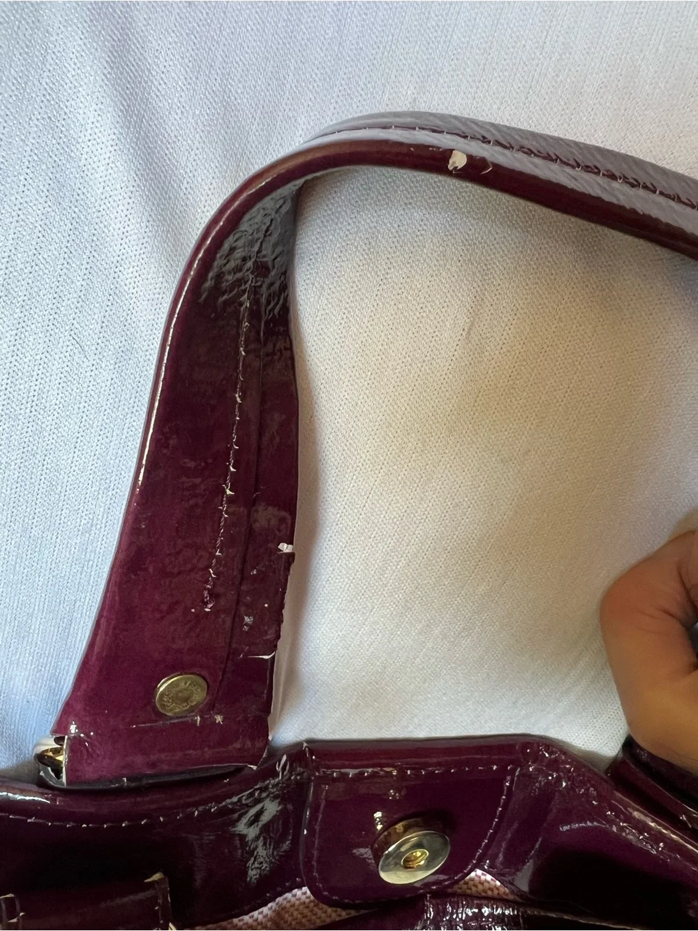 Dooney & Bourke Chiara Large Tote Bag Plum Patent Leather & Cream Stripe